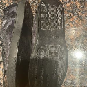 Black gray camo fabric sneakers